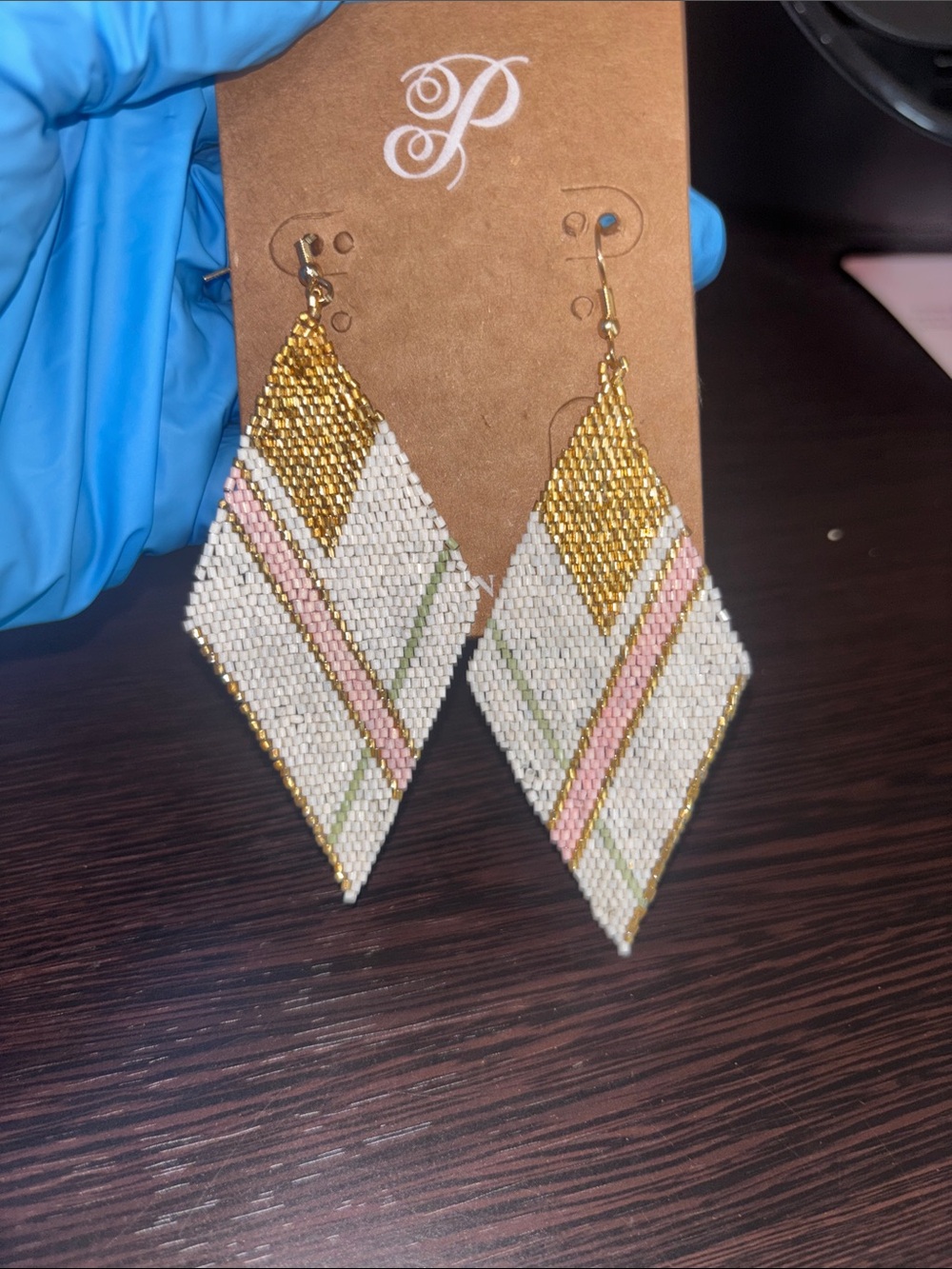 Plunder Beaded Diamond Drop Earrings - Gold, ink & White